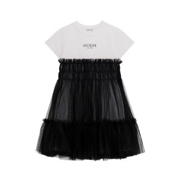 Rochie cu decolteu la baza gatului si aplicatii din tul - Alb/Negru