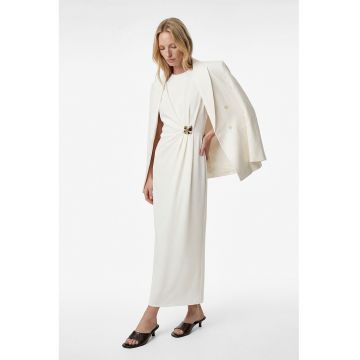 Rochie cu fronseuri si detaliu metalic - Alb