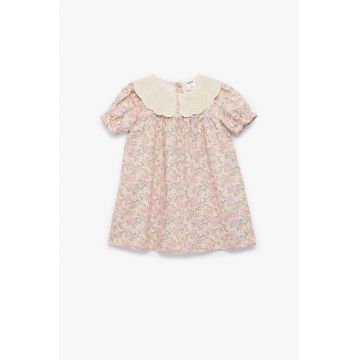 Rochie cu imprimeu floral si guler Peter Pan - Rosu/Galben/Violet