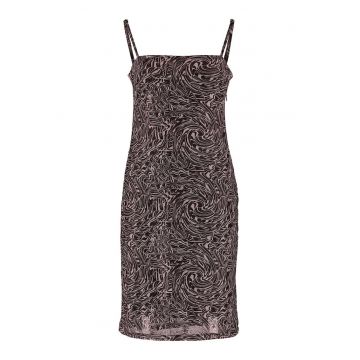 Rochie cu imprimeu si bretele subtiri - Maro inchis/Roz zmeuriu