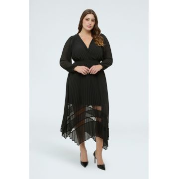 Rochie cu maneci lungi si decolteu in V - Negru