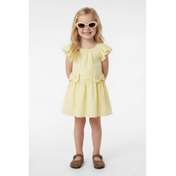 Rochie cu maneci scurte - pliuri si funde - Galben deschis