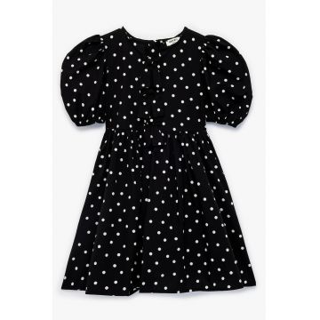 Rochie cu maneci scurte si model buline - Alb/Negru