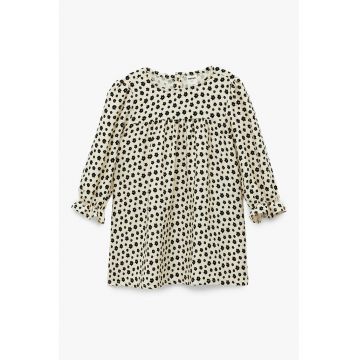 Rochie cu model floral si mansete elastice - Negru/Crem