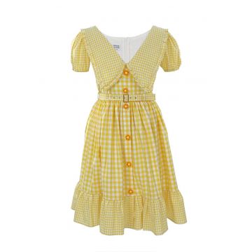 Rochie cu model in carouri si guler amplu Luna - Alb/Galben sofran