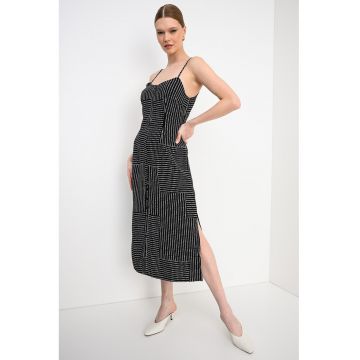 Rochie cu nasturi si buline - Alb/Negru