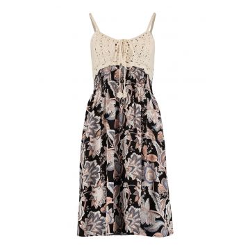 Rochie cu partea superioara brodata - Negru stins/Roz pal/Bej deschis