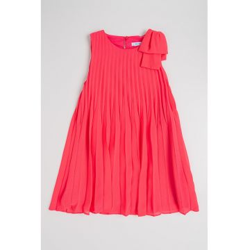 Rochie cu pliseu si funda - Fucsia