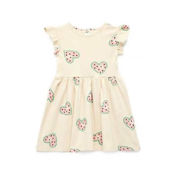 Rochie cu pliuri si model cu inimi - Roz deschis/Bej deschis