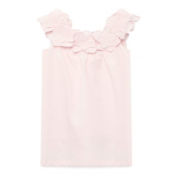 Rochie de bumbac fara maneci cu aplicatii florale - Roz pal