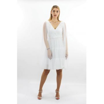 Rochie de seara midi din tul cu centura DARINNA - Alb