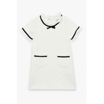 Rochie din amestec de bumbac si linii contrastante - Alb fildes/Negru