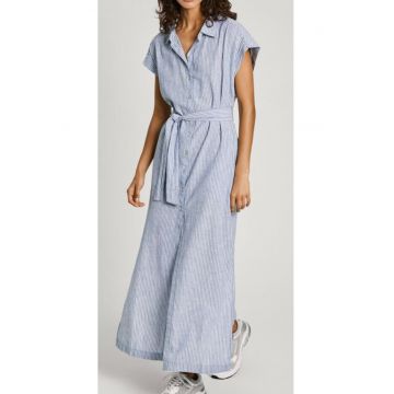 Rochie din amestec de in cu maneci scurte -