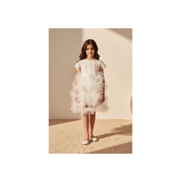 Rochie din brocard si tul - Alb