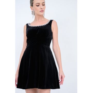 Rochie din catfiea cu detaliu din strasuri - Negru