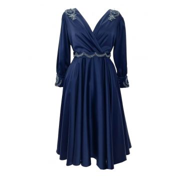 Rochie din satin cu broderie NELLY - Bleumarin