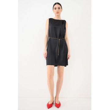 Rochie din satin cu decolteu barcuta Koberi - Negru