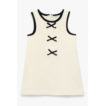 Rochie din tuid fara maneci - Negru/Crem