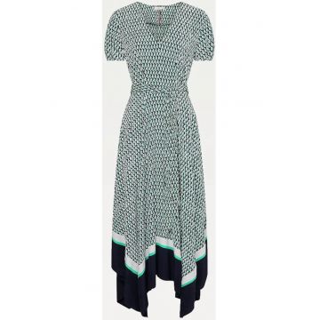 Rochie din viscoza cu print geometric - Alb - Verde -
