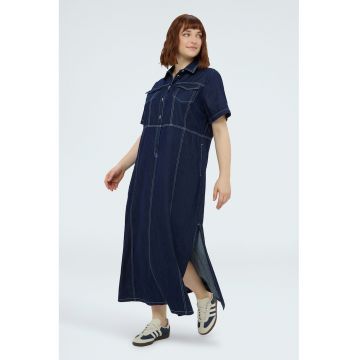 Rochie dreapta din denim cu slituri laterale - Bleumarin