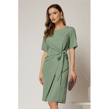 Rochie DY Fashion midi verde cu nod in talie si adaos de viscoza