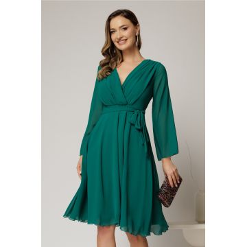 Rochie DY Fashion scurta din voal verde cu decolteu petrecut si cordon in talie