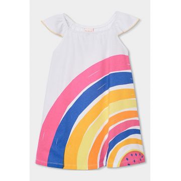 Rochie evazata cu imprimeu curcubeu - Alb