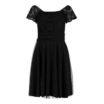 Rochie evazata cu insertii de dantela - Negru