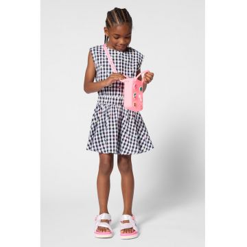 Rochie evazata cu model in carouri - Alb/Negru