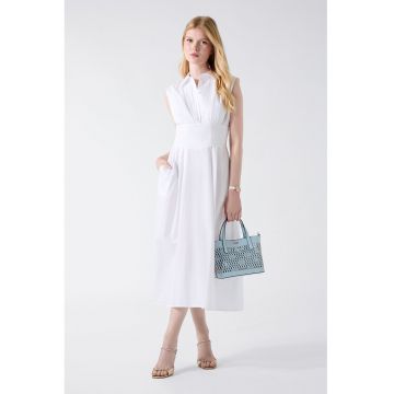 Rochie evazata din bumbac cu model uni - Alb