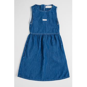 Rochie evazata din denim din amestec de lyocell si in - Albastru petrol