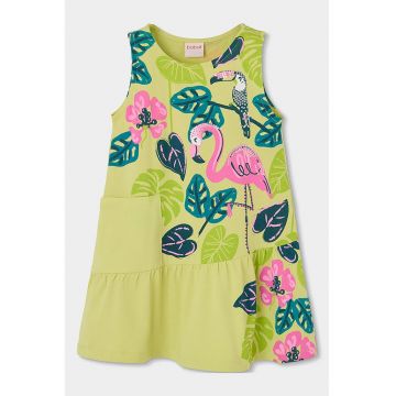 Rochie fara maneci cu imprimeu si buzunar lateral - Roz/Verde fistic