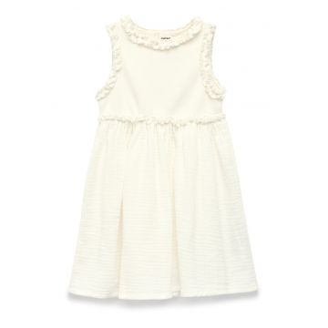 Rochie fara maneci cu pliuri - Crem