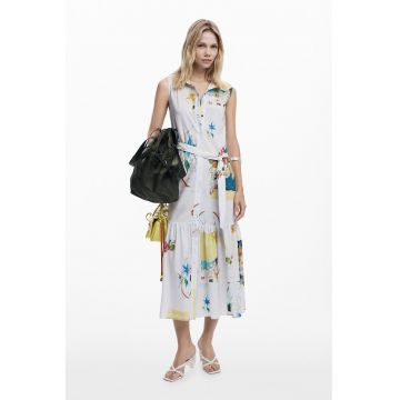 Rochie fara maneci din amestec de lyocell cu imprimeu - Alb