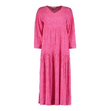 Rochie lunga cu decolteu in V - Fucsia/Alb optic