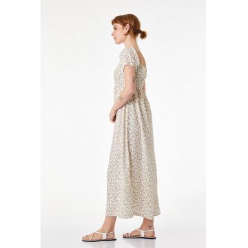 Rochie lunga cu model florat - Crem