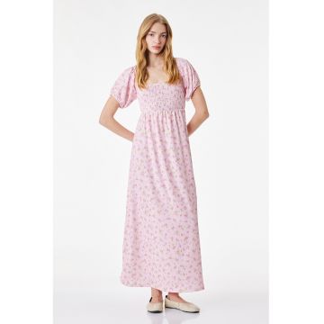 Rochie lunga cu model florat - Roz