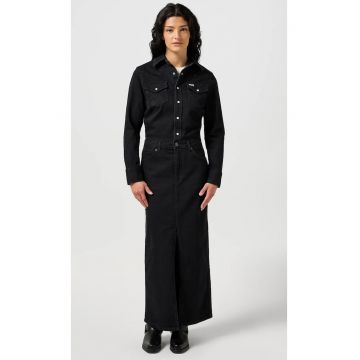 Rochie lunga -  denim - neagra - fermoar - bumbac