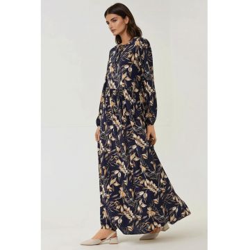 Rochie maxi -  imprimeu floral - albastra - viscoza