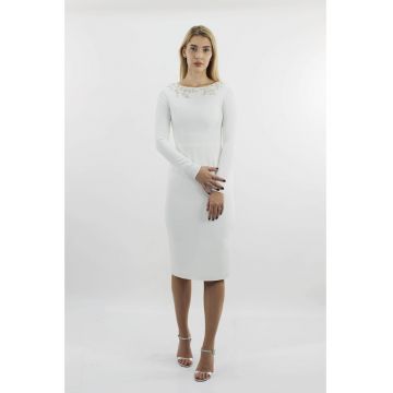 Rochie midi cu broderie AZALEE - Alb