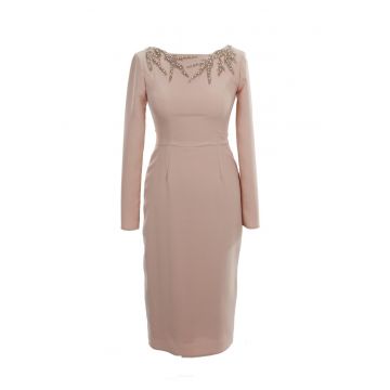 Rochie midi cu broderie AZALEE - Roz pudrat