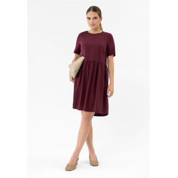 Rochie midi cu croiala dreapta - maneci scurti - buzunare -  G-Awita - roz - Roz