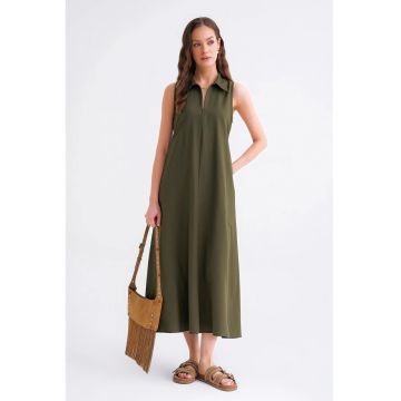 Rochie midi  cu fermoar - verde - textil