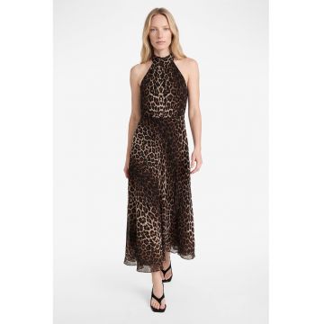 Rochie midi cu model animal print - Maro inchis/Bej