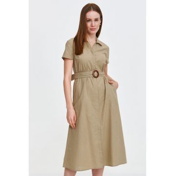 Rochie midi cu model si curea - Maro deschis