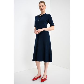Rochie midi cu nasturi si dungi - Bleumarin