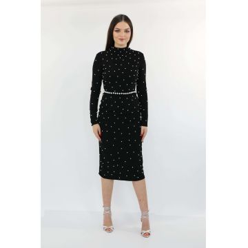 Rochie midi cu perle - CHANTAL - negru - Negru