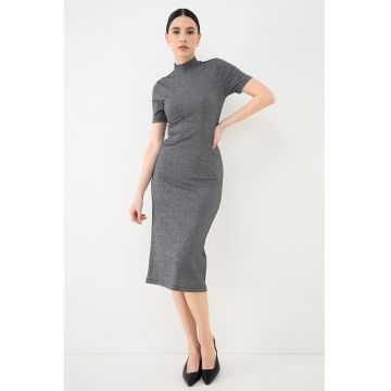Rochie midi cu striatii - Argintiu/Gri inchis
