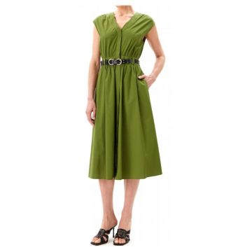 Rochie midi dama -  decolteu in V - bumbac organic/elastan - verde