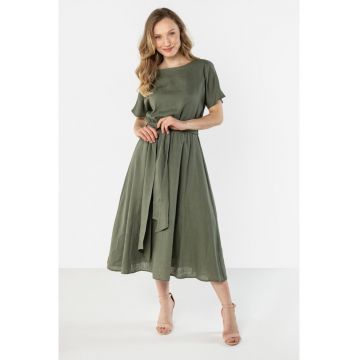Rochie midi dama -  in - cordon in talie - kaki